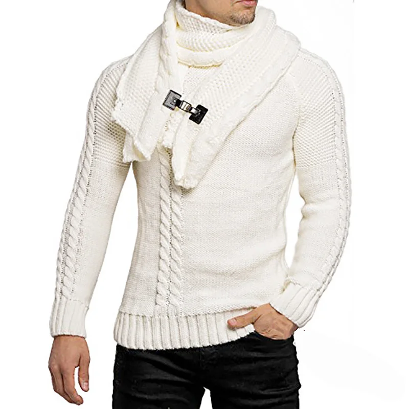 Athvotar Athvotar New Wish Men's Long Sleeve Scarf Can Be Dismantled Slim Jumper Knit Sweater Man