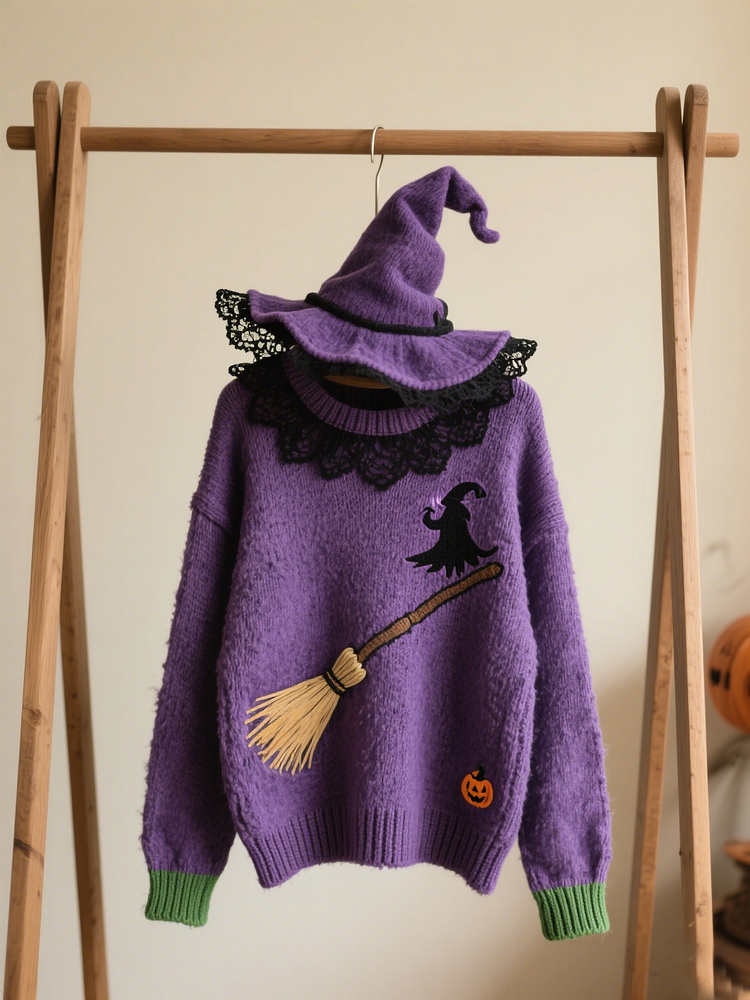 Halloween Contrast Patch Comfort Knitted Sweater