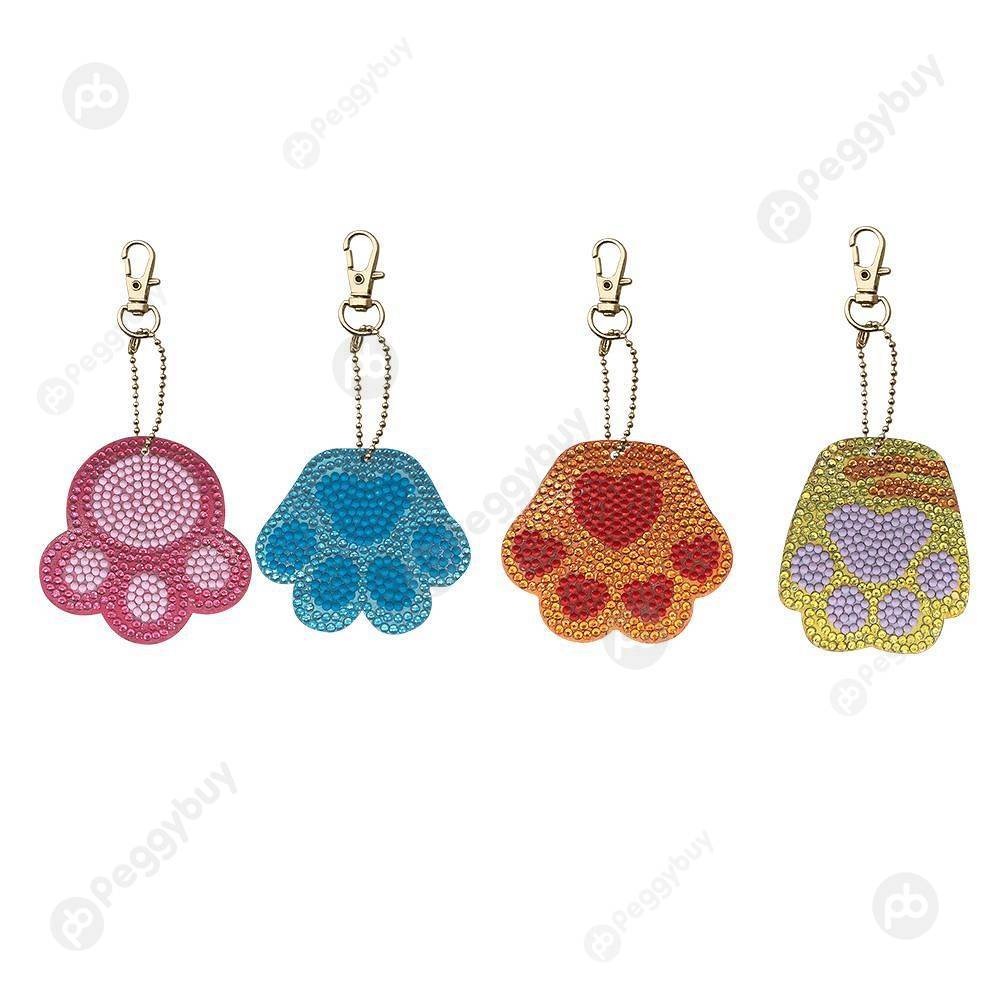 

4pcs Cat Bear Paw-DIY Creative Diamond Keychain, 501 Original