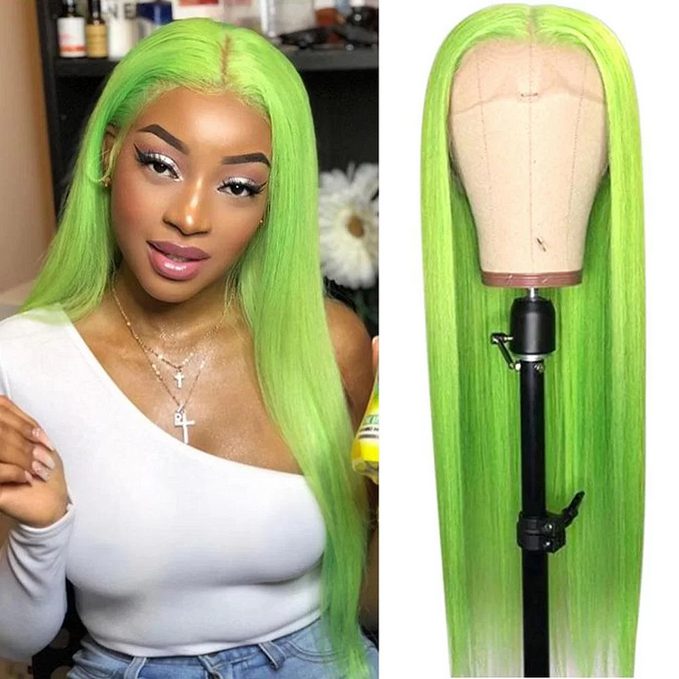 Emerald Green Hair Full Frontal Lace Front Wig 100% Human Hair Cosplay Wigs