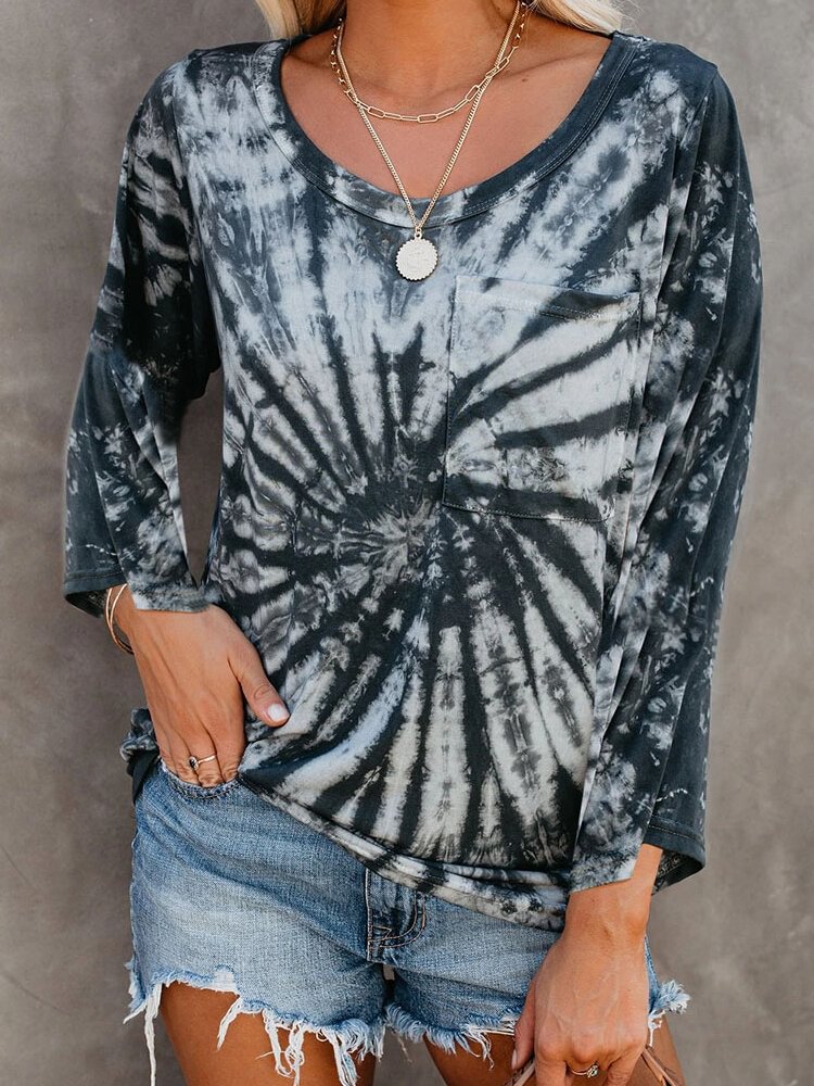 Casual Tie dye Print O neck Long Sleeve T shirt P1758451