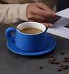 Rhine Blue Matte Thick Handle Ceramic Coffee Cup and Saucer Set