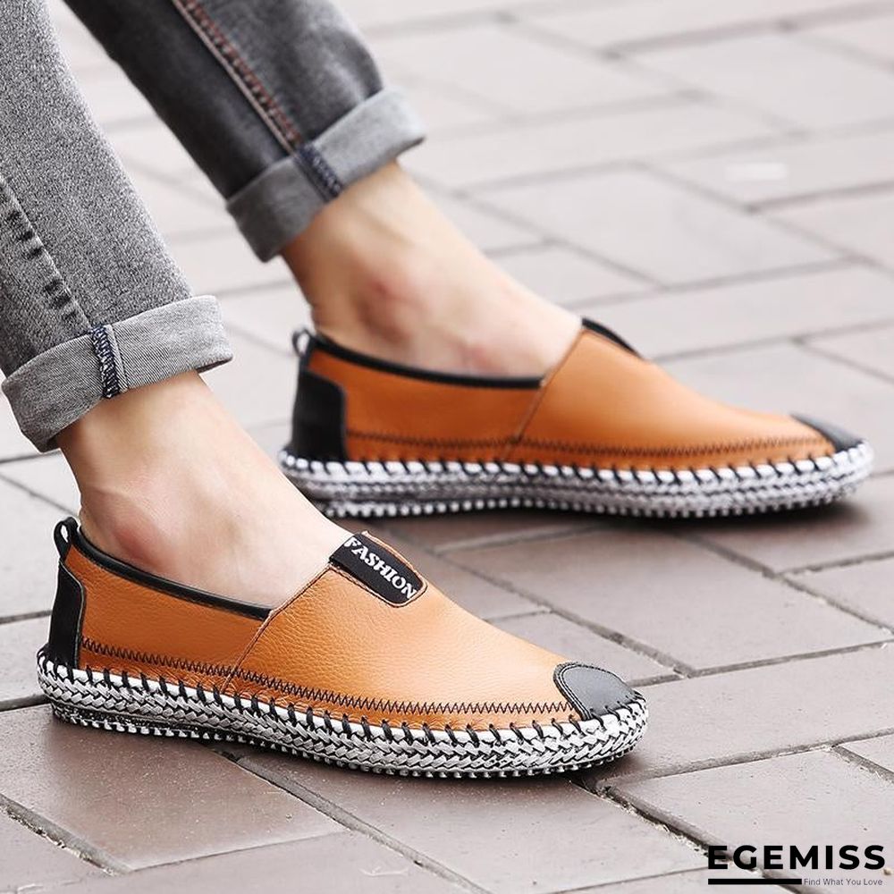 Men Breathable Comfortable Split Leather Men Loafers Flats Casual Shoes | EGEMISS