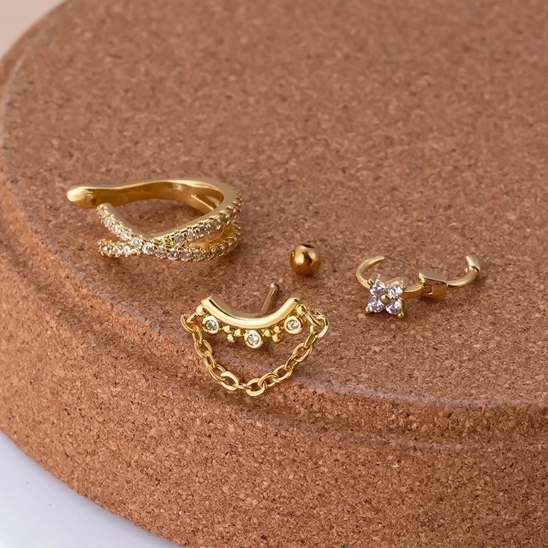 1 Piece Ear Cartilage Rings & Studs Sweet Minimalist Geometric Flower 316L Stainless Steel  Copper Plating Inlay Zircon