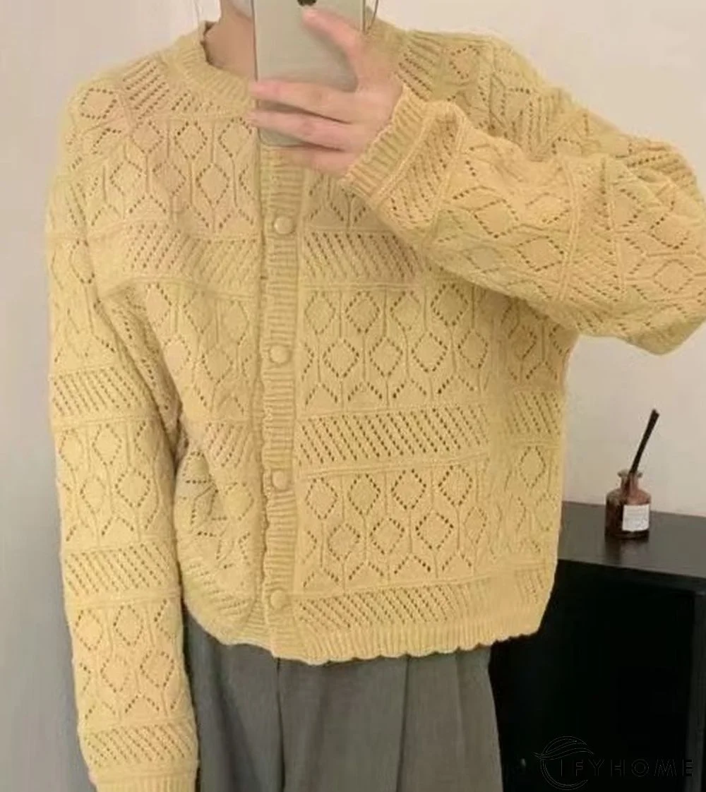 Crew Neck Cotton-Blend Loose Cardigan | IFYHOME
