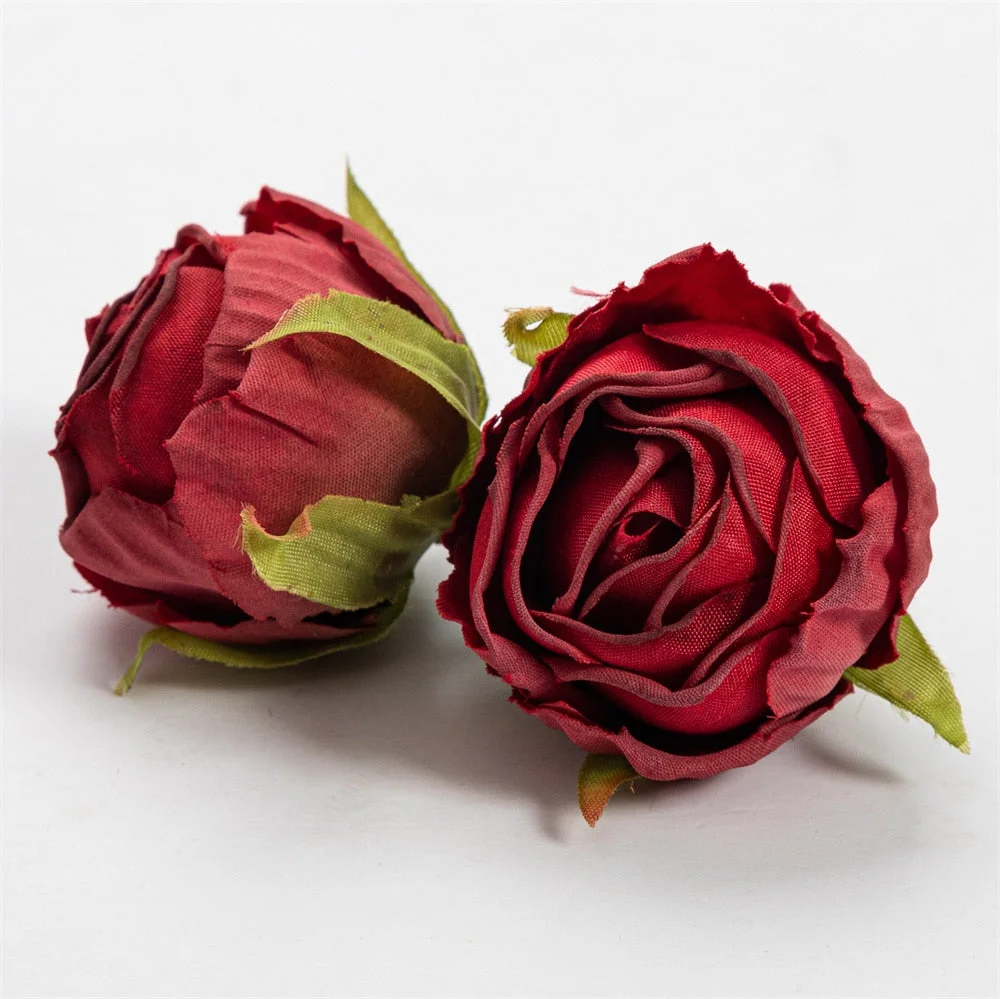 Nanairo 10pcs 3.5cm Artificial Silk Rose Flower Head Home Wedding Party Decora Christmas Craft Accessories Fake Flowers