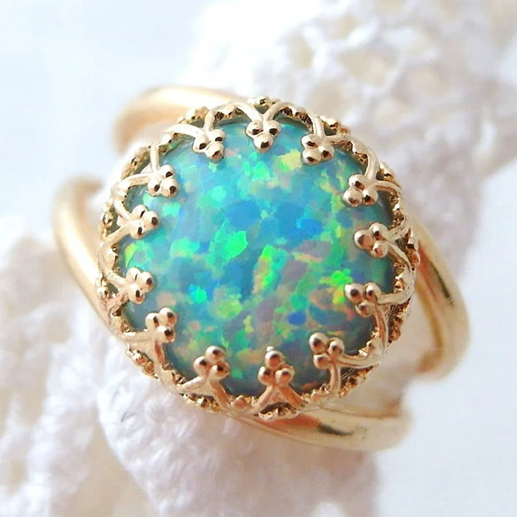 Olivenorma "Peace Energy" - Gold Plated Over 925 Sterling Silver Blue Opal Ring