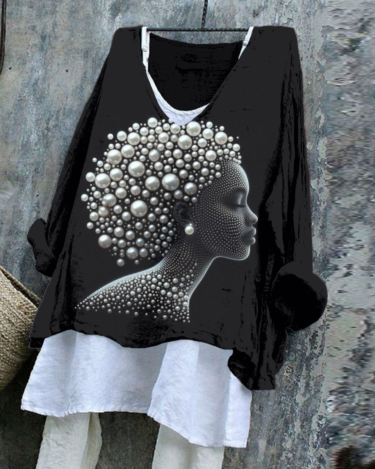 Afro Pearl Girl Linen Blend Flowy Tunic