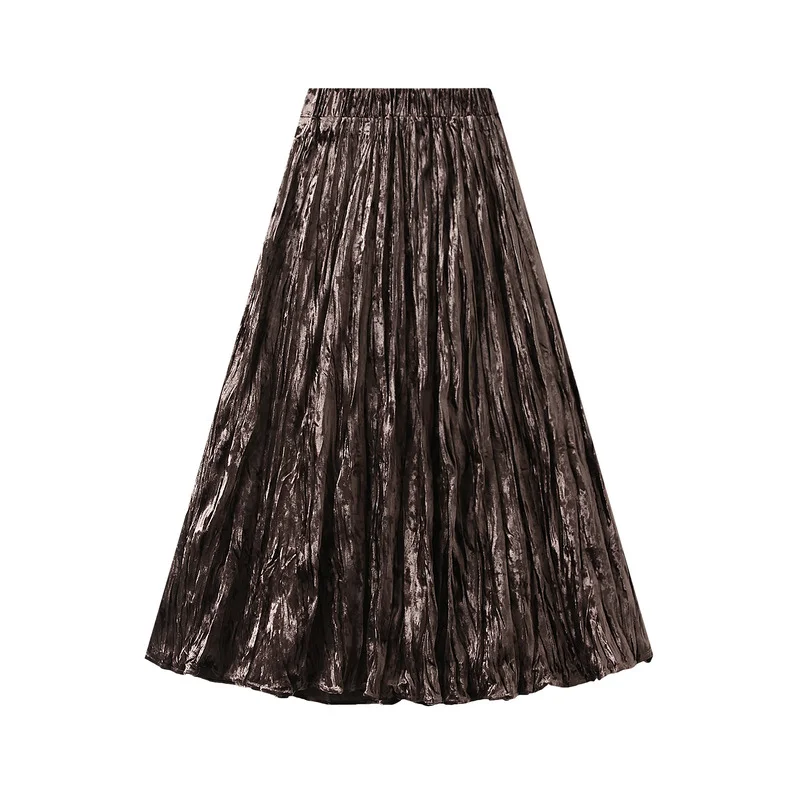 Nigikala Nigikala Silk Velvet Half-Dress Woman 2025 Autumn And Winter New High-Waist A Skirt In The Middle And Thin 8830