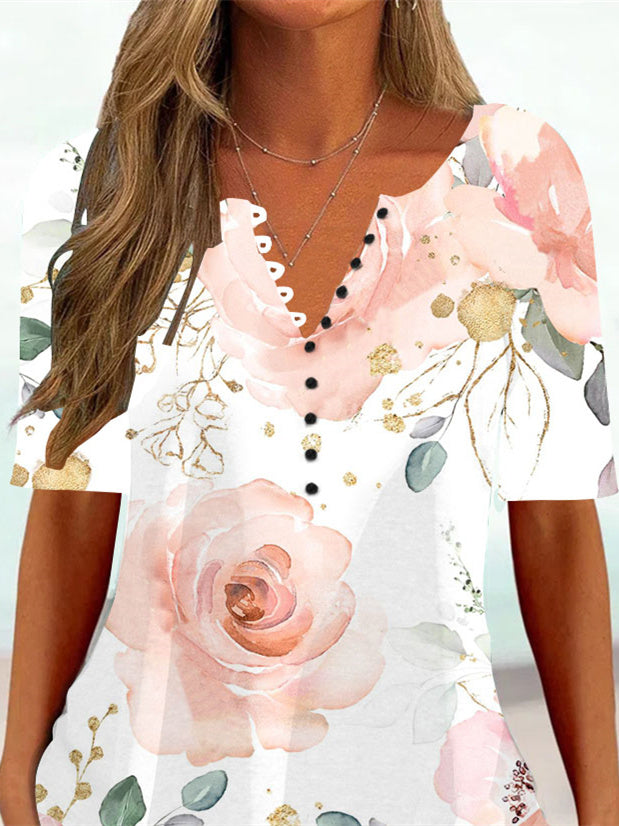 Women Half Sleeve V-neck Solid Color Dress