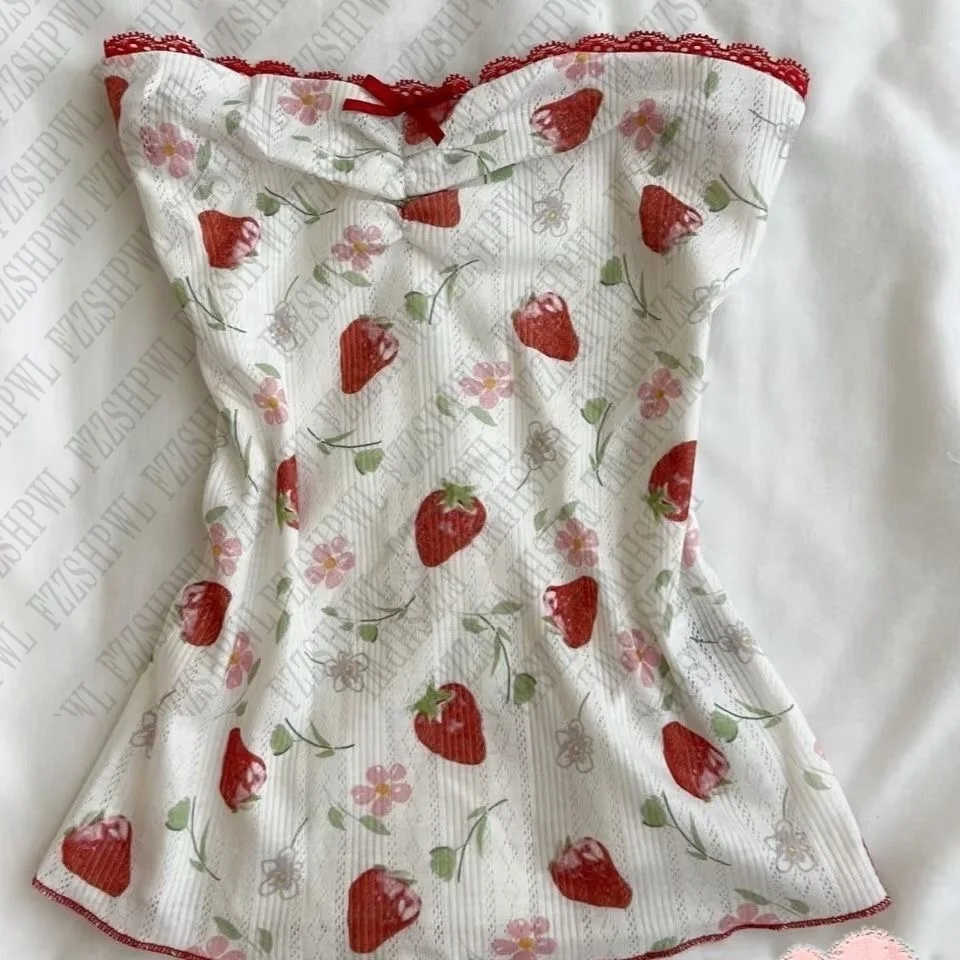 Aonga Cute Harajuku Women Tide Tank tops Maiden Lace Clothing Y2K Classic Sweet Crop Tops Camisole Artsy Chic Sleeveless Slim Singlet aonga