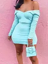 Sexy Knitting Solid Color V-Neck Shirts+ Wrap Skirt Two Pieces Set