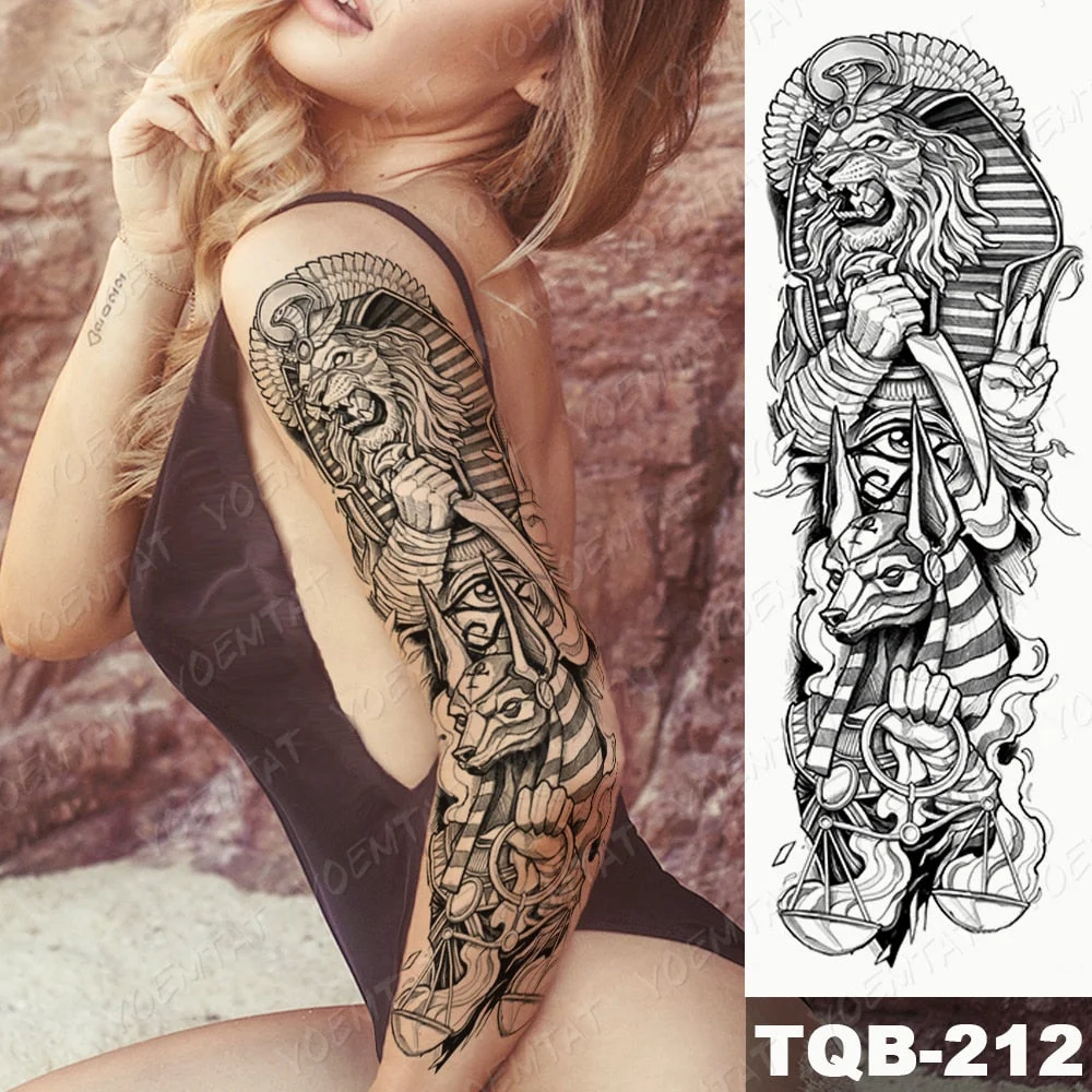Men Full Arm Waterproof Temporary Tattoo Sticker Clock Rose Tiger Totem Transfer Body Art Fake Tatoo Cool sexy tato Woman