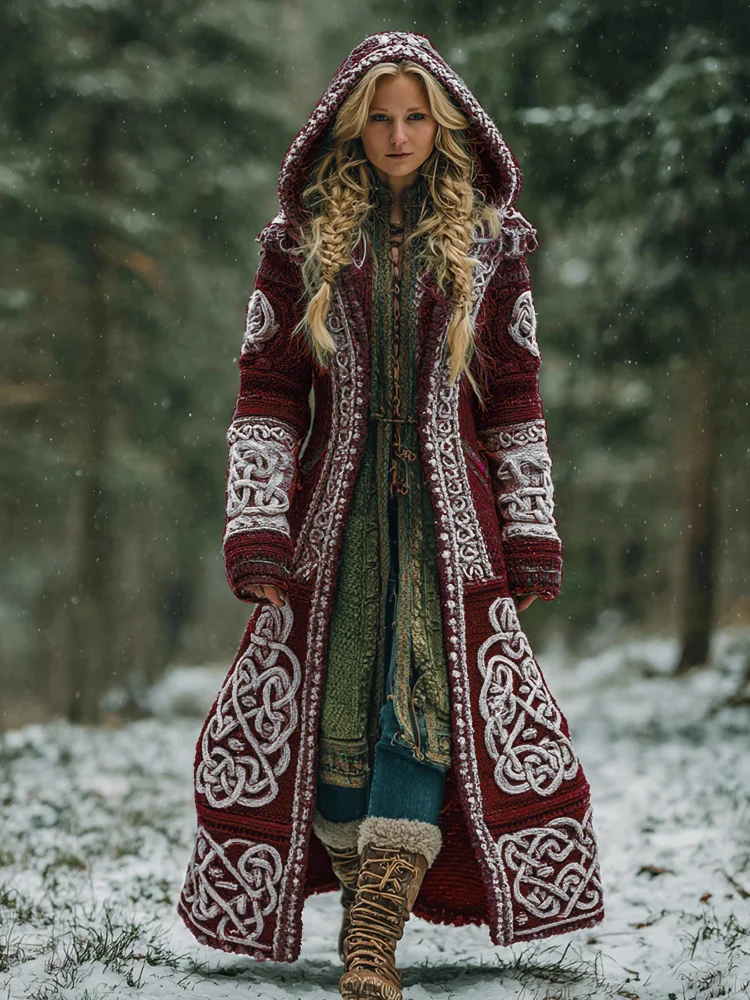 Women's Celtic Knot Irish Art Hooded Knit Cardigan