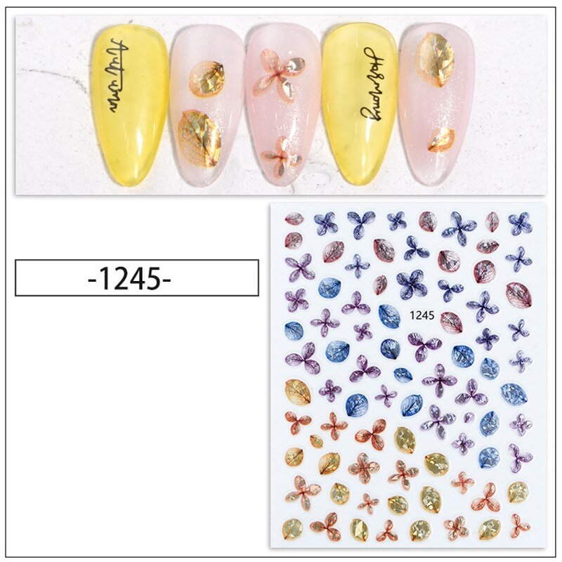 Nail Stickers Back Glue Multiple Color Laser 3D Petals Dried Flowers Designs Nail Decal Decoration Tips For Beauty Salons