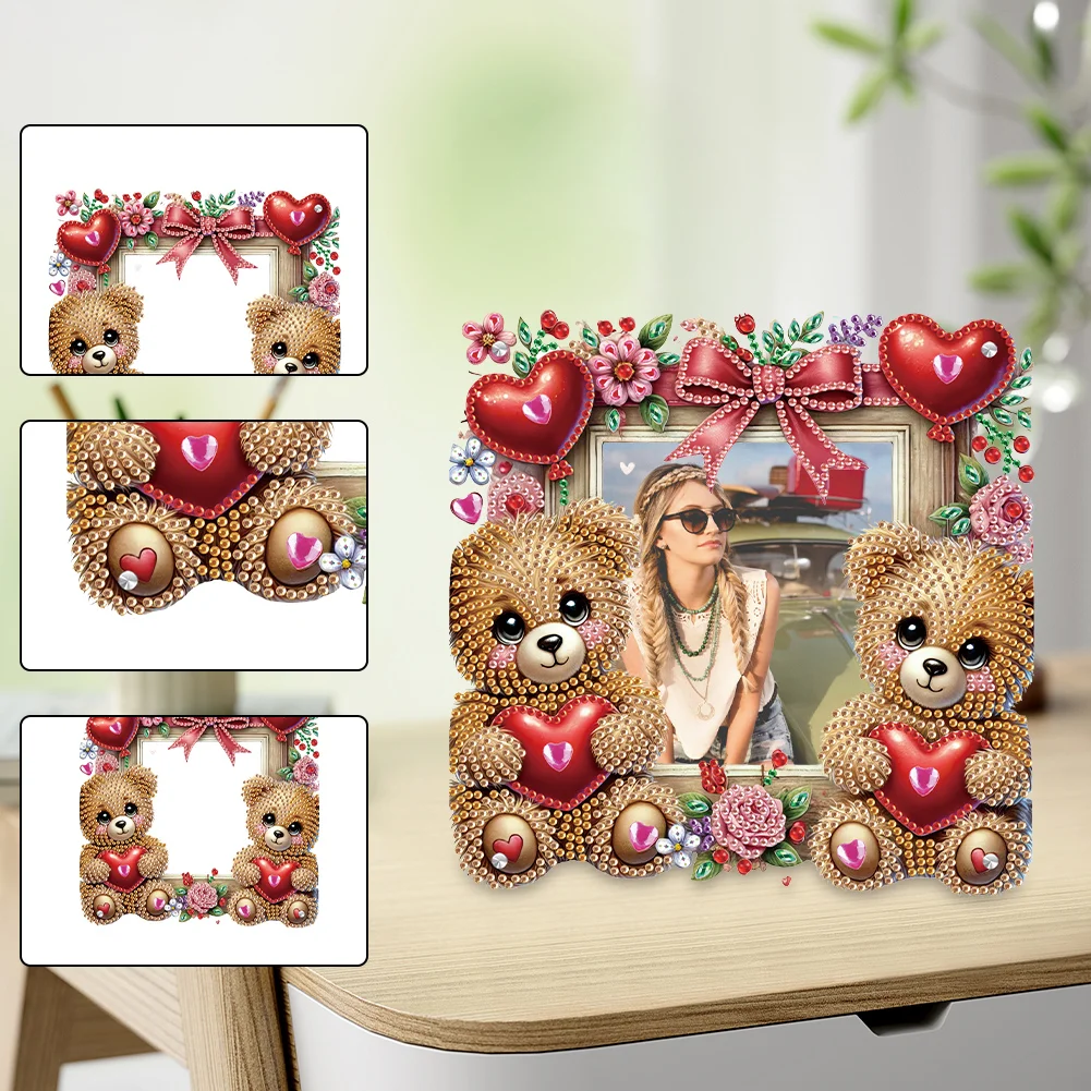 5D DIY Heart Bear Acrylic Special Shape Rhinestone Tabletop Photo Frame Kit