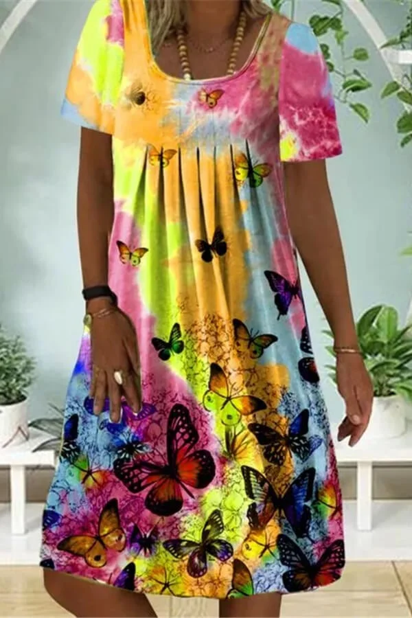 Fashion Butterfly Print Colorful Dress