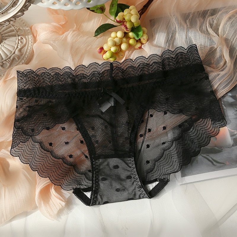 New Women Underwear Sexy Lace Panties Fashion Dot Transparent Briefs Girls Mesh Breathable Underpants Mid Waist Seamless Panties