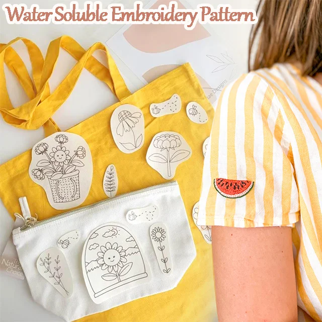 【20 PCS】Water Soluble Floral Embroidery Pattern Set，Peel and Stick Embroidery Kit