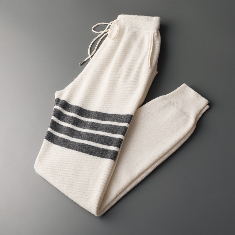 Striped Wool Sweatpants For Men REAL SILK LIFE