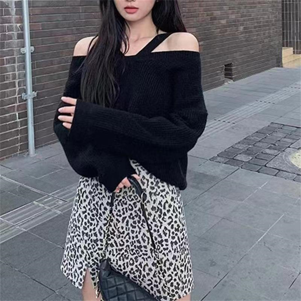 Tylawater New Korean Style Women's Pullover Loose Design for Autumn Winter Tops Hanging Neck and Off Shoulder Knitted Ladies Sweater Tops