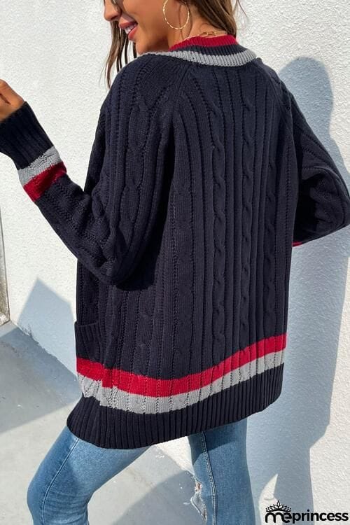 Open Front Striped Long Sleeve Cardigan