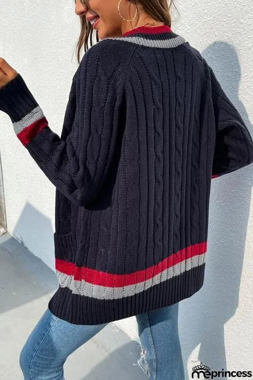 Open Front Striped Long Sleeve Cardigan