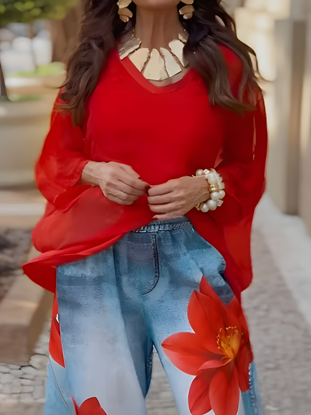 Casual V-Neck Loose Sheer Blouse mysite idetrend