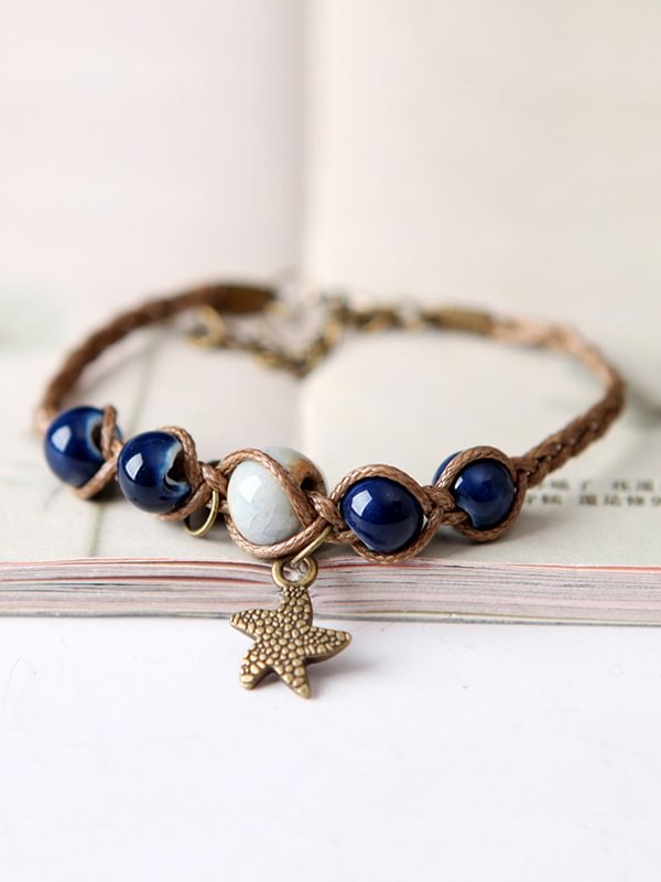 Original Handmade 4 Colors Ceramic Beads Alloy Starfish Bracelet