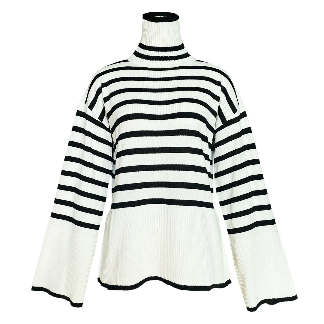 Uveng 2025 New Explosion Women's High-Collar Knitted Striped Opener Top