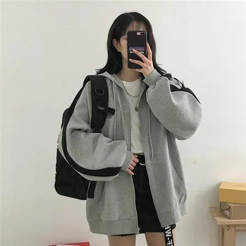 Lazy Plush and Thick Zip-up Autumn And Winter Fashion Women Sweatshirt  hoodie coat  Korean Soild Color Long Sleeve Female 1214