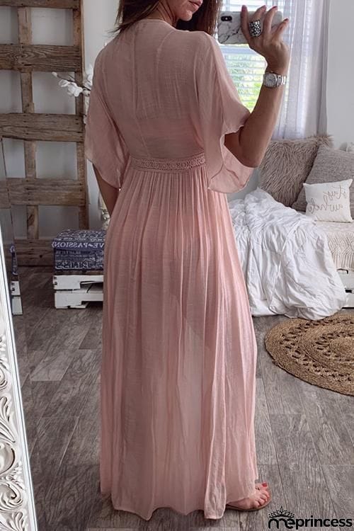 Crochet Lace Insert Long Cardigan