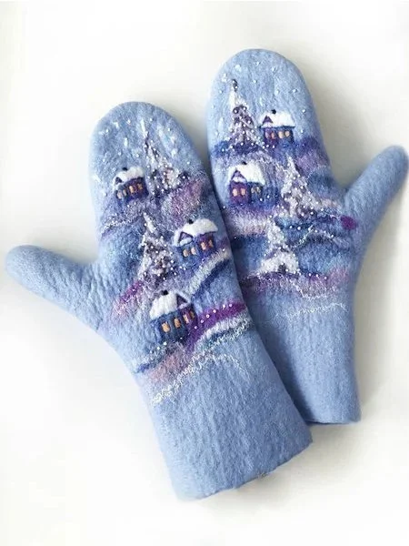 Blue Casual Winter Polyester Gloves