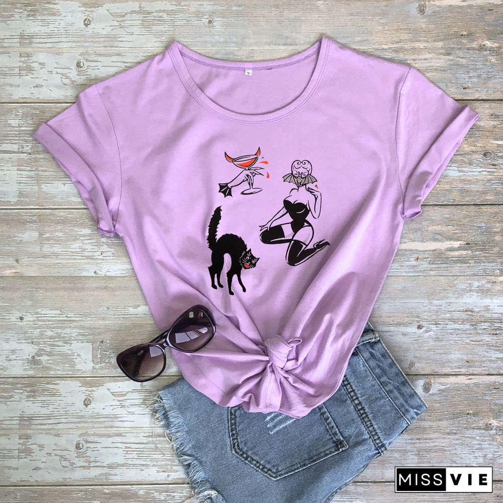 Colored BAT GHOUL RINGERGothic T-shirtWomen CottonFunnyStreetStyleGrungeGraphicCasual FashionUnisexTeeTopTshirt