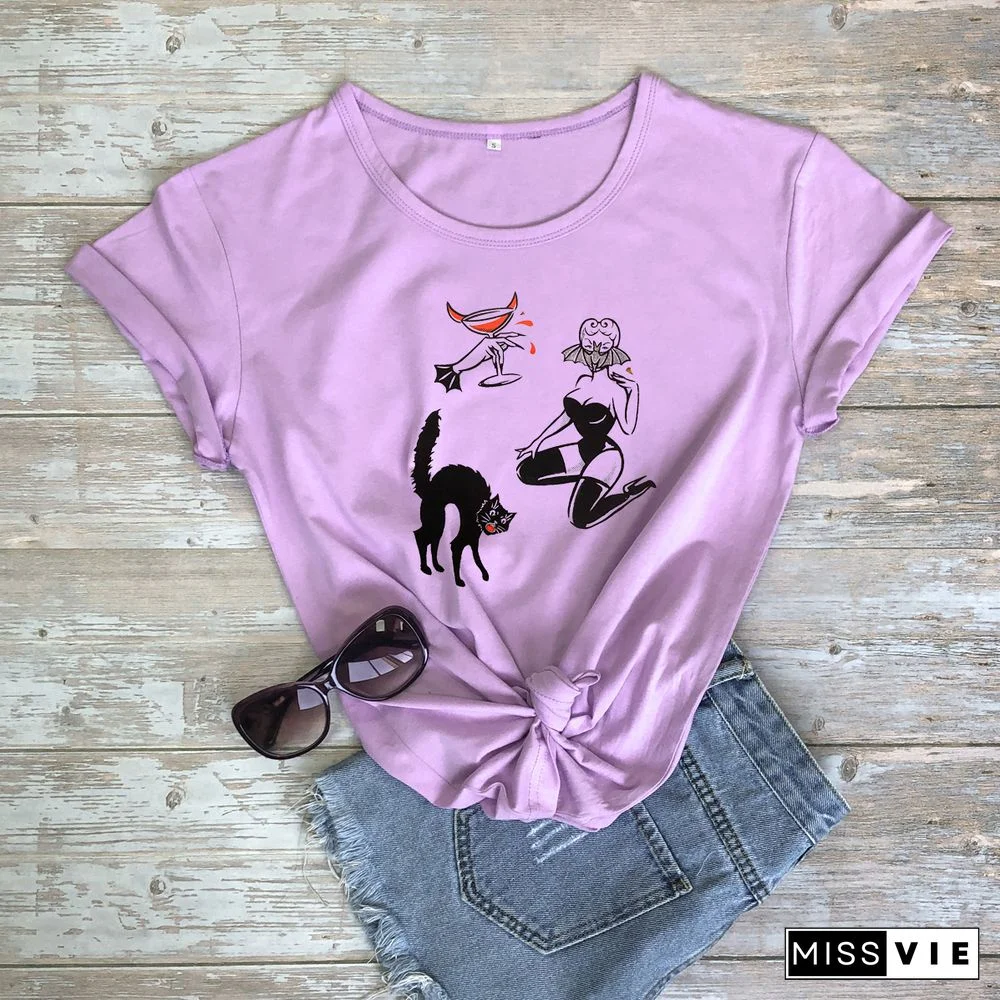 Colored BAT GHOUL RINGERGothic T-shirtWomen CottonFunnyStreetStyleGrungeGraphicCasual FashionUnisexTeeTopTshirt