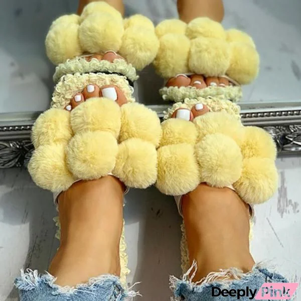 Lydiashoes Women Casual Fluffy Cute Flat Slippers