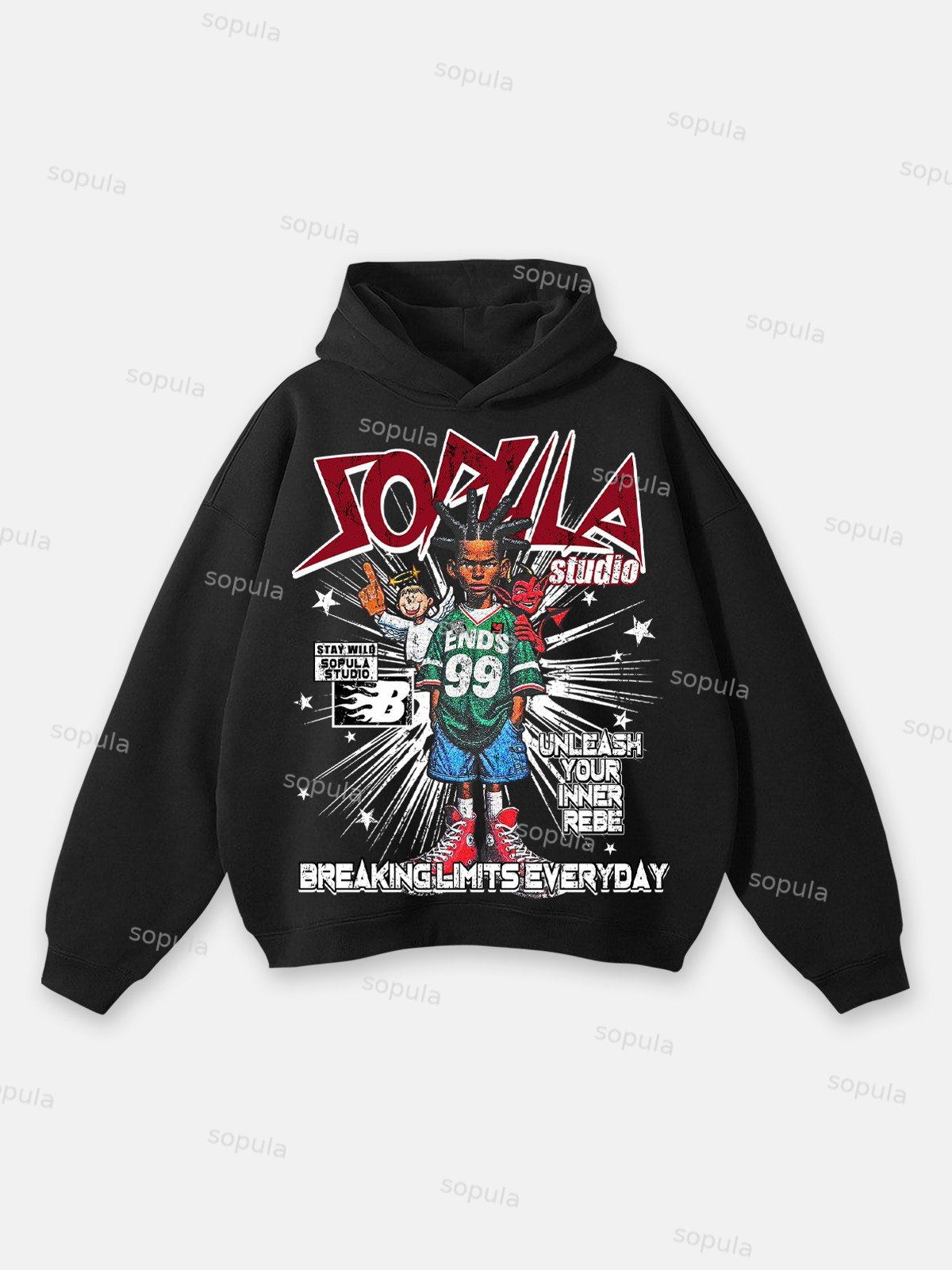 Sopula Boy Portrait Angel Demon Graphic Hoodie - Sopula｜Premium Graphic Tees & Graphic Clothing