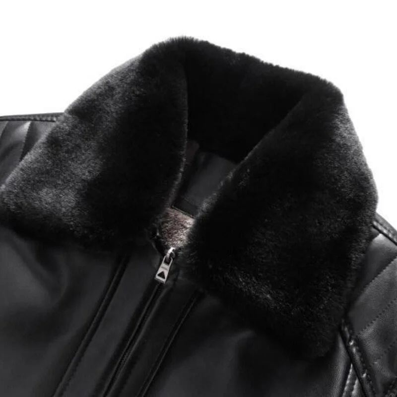 Huiketi Men's Leather Plus Velvet Thick Fur One Lapel Leather Jacket Warm Casual Slim Smart Mens Leather Jacket Male Winter Coats