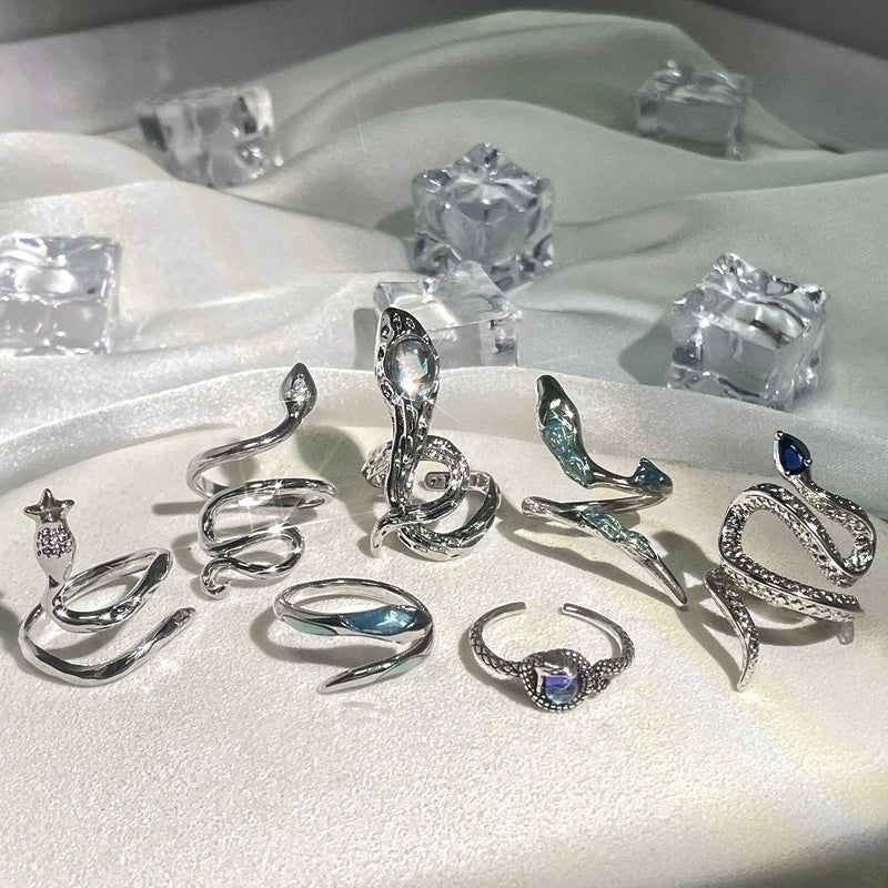 Hip-Hop Cool Style Snake Copper Plating Inlay Rhinestones Open Rings