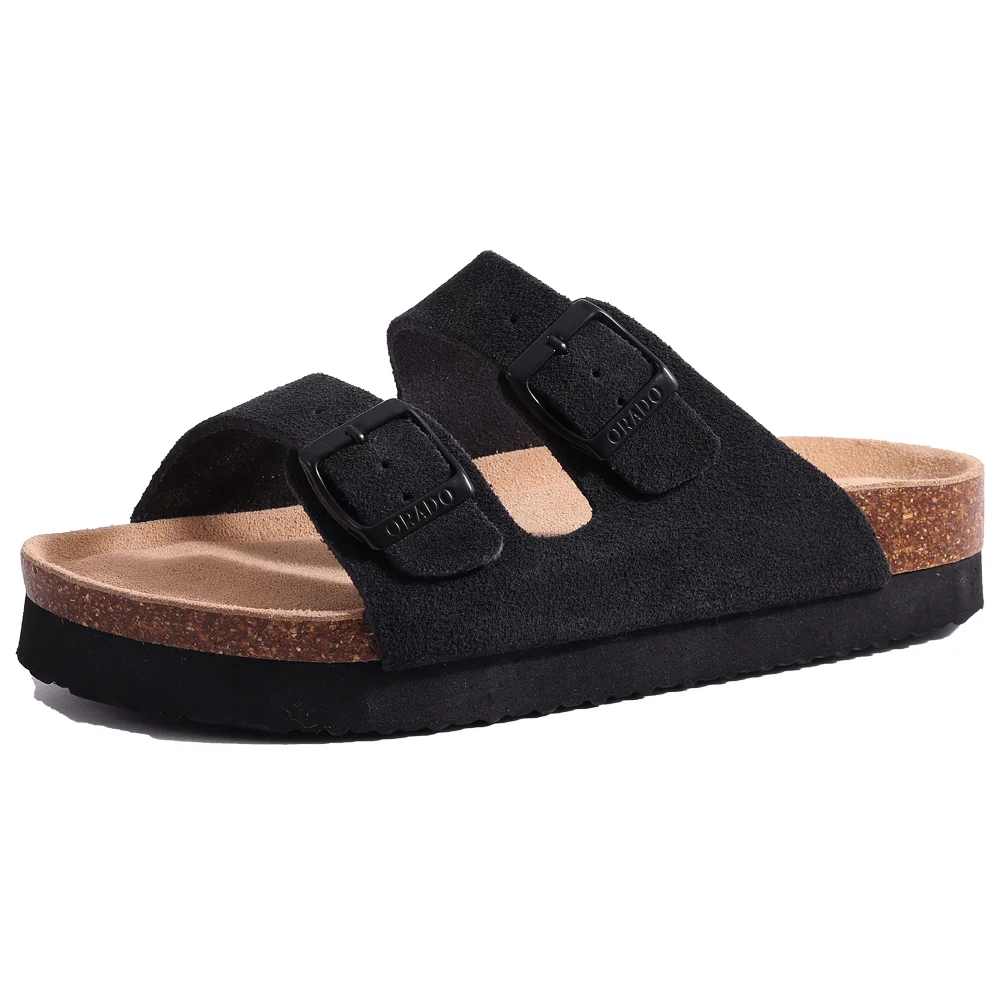 Unisex Classic Soft Thick Sole Cork Sandals Double Buckle Summer Beach Slippers