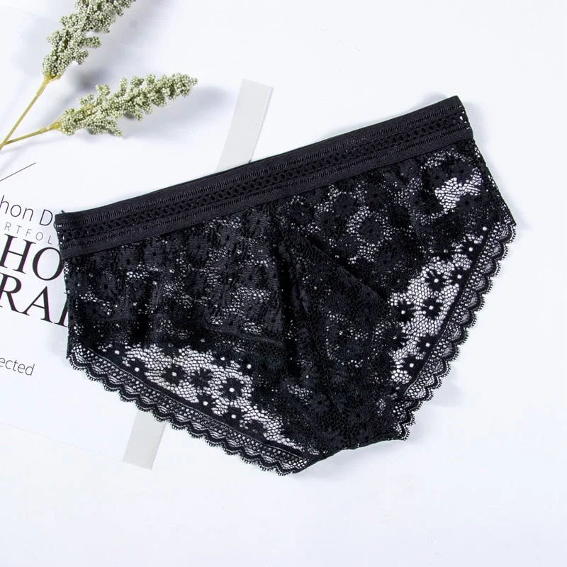 Sexy Lace Panties For Women Underwear Fashion Lingerie Low-Rise Breathable Underpants Female Daisy Hollow Transparent Briefs