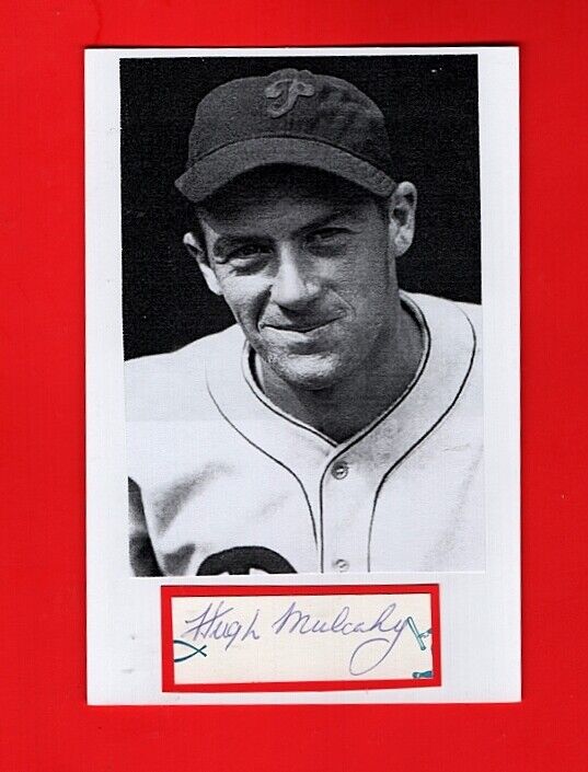 1935-46 HUGH MULCAHY-PHILLIES AUTOGRAPHED 4X6 CUT W Photo Poster painting -d.2001