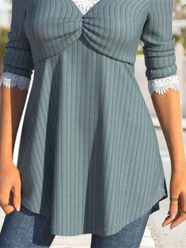 Women Half Sleeve V-neck Solid Color Dress