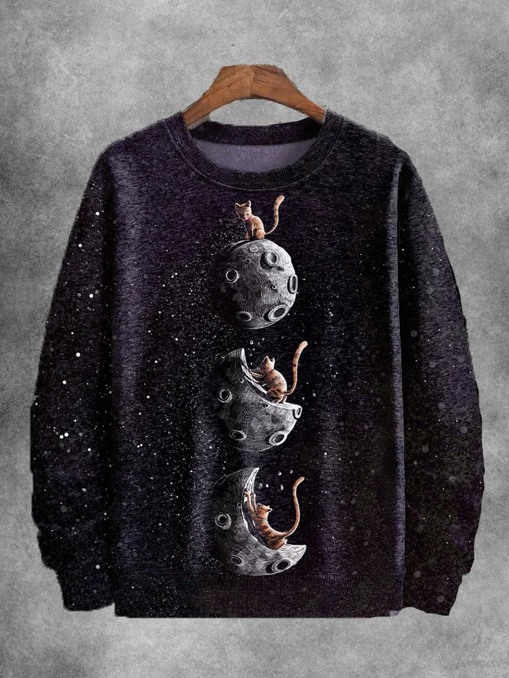 Men's Cosmic Meteorite Cats Art Print Casual Sweatshirt