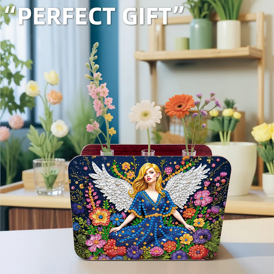 Angel Girl DIY Diamond Painting Wooden Tube Vase for Adults Gift Idea Home Decor