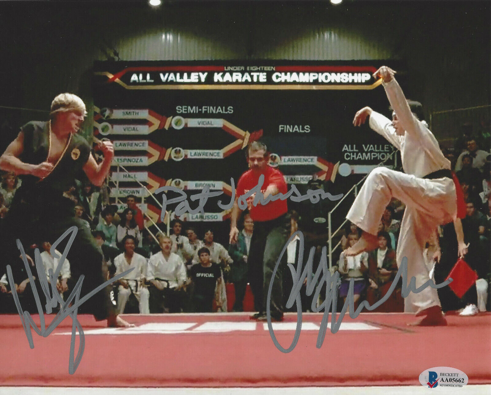 THE KARATE KID (MACCHIO - ZABKA - JOHNSON) SIGNED 8x10 Photo Poster painting BECKETT BAS COA X3