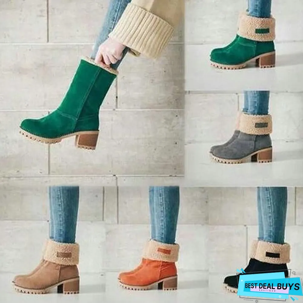 Square Heel Short Plush Snow Boots