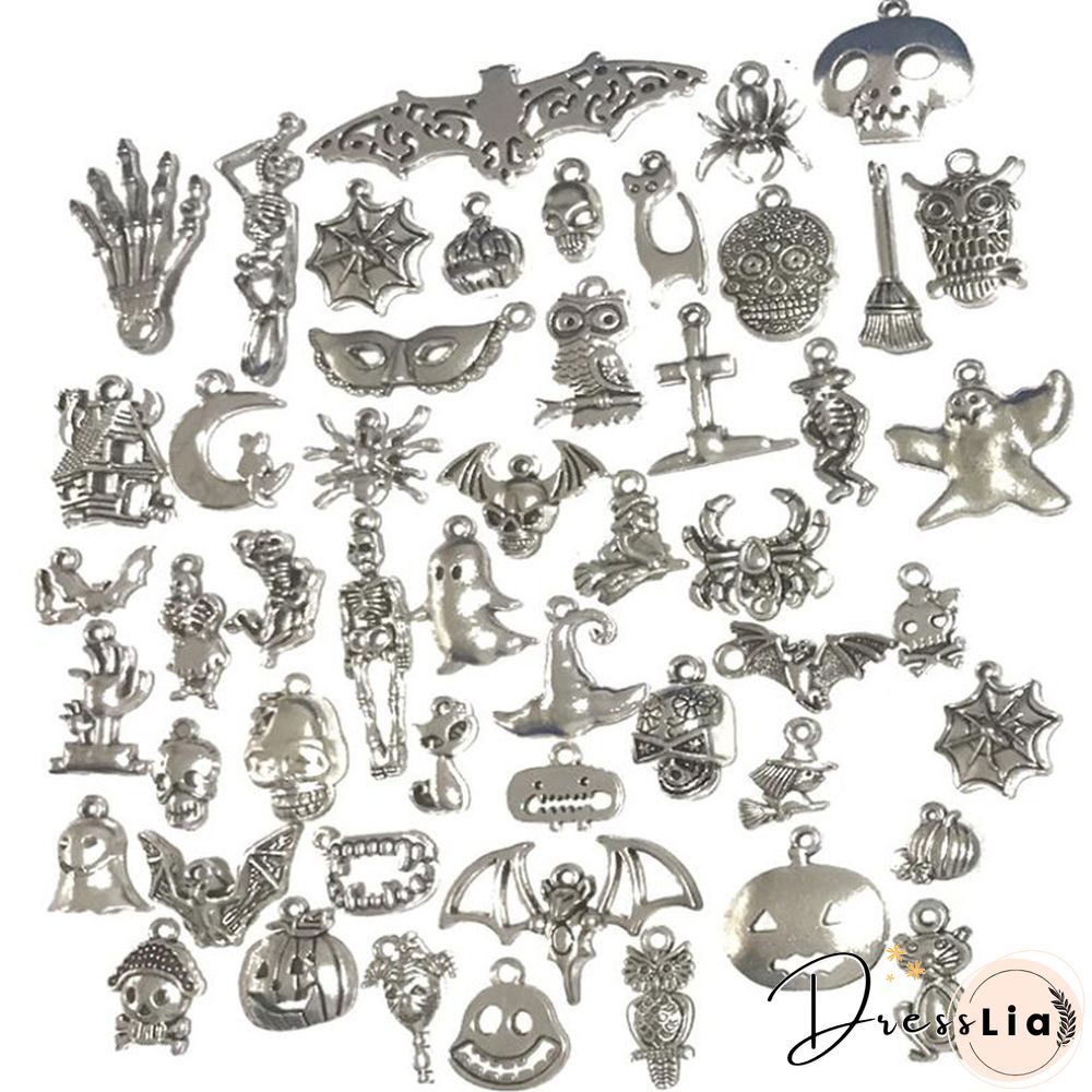 Halloween Charms Bat Pumpkin Lantern Spider Witch Skull Charms Pendant Craft Supplies Pendants For DIY Craft Making 50pcs/set