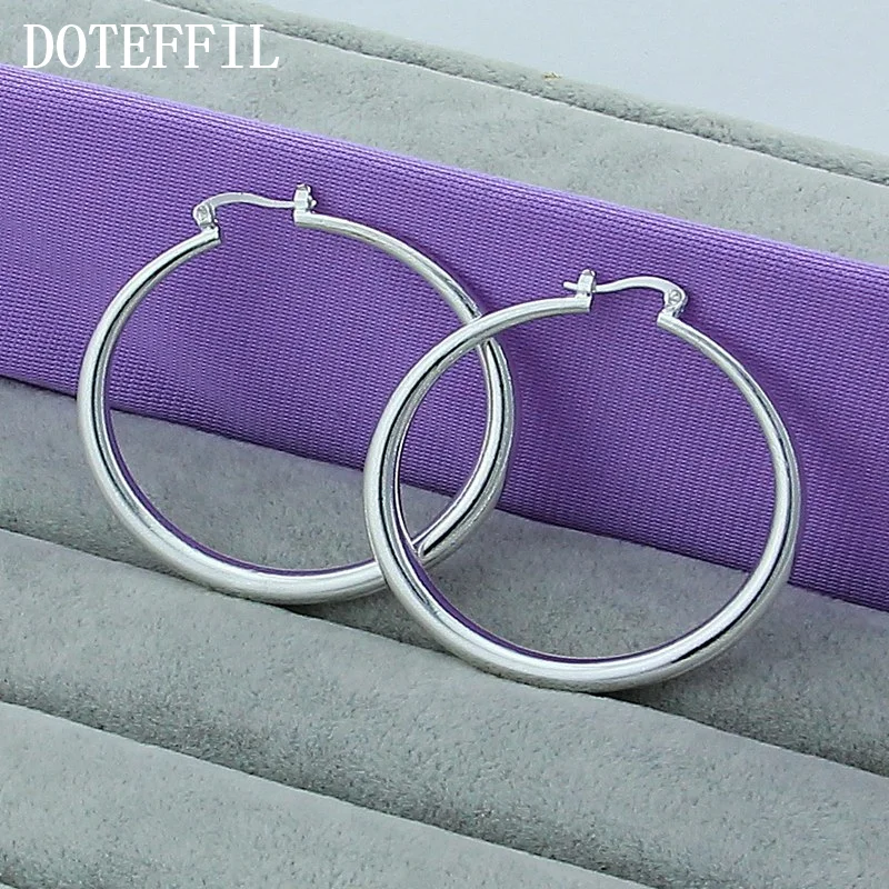 DOTEFFIL 925 Sterling Silver Solid Smooth Circle 40mm Hoop Earrings For Woman Jewelry