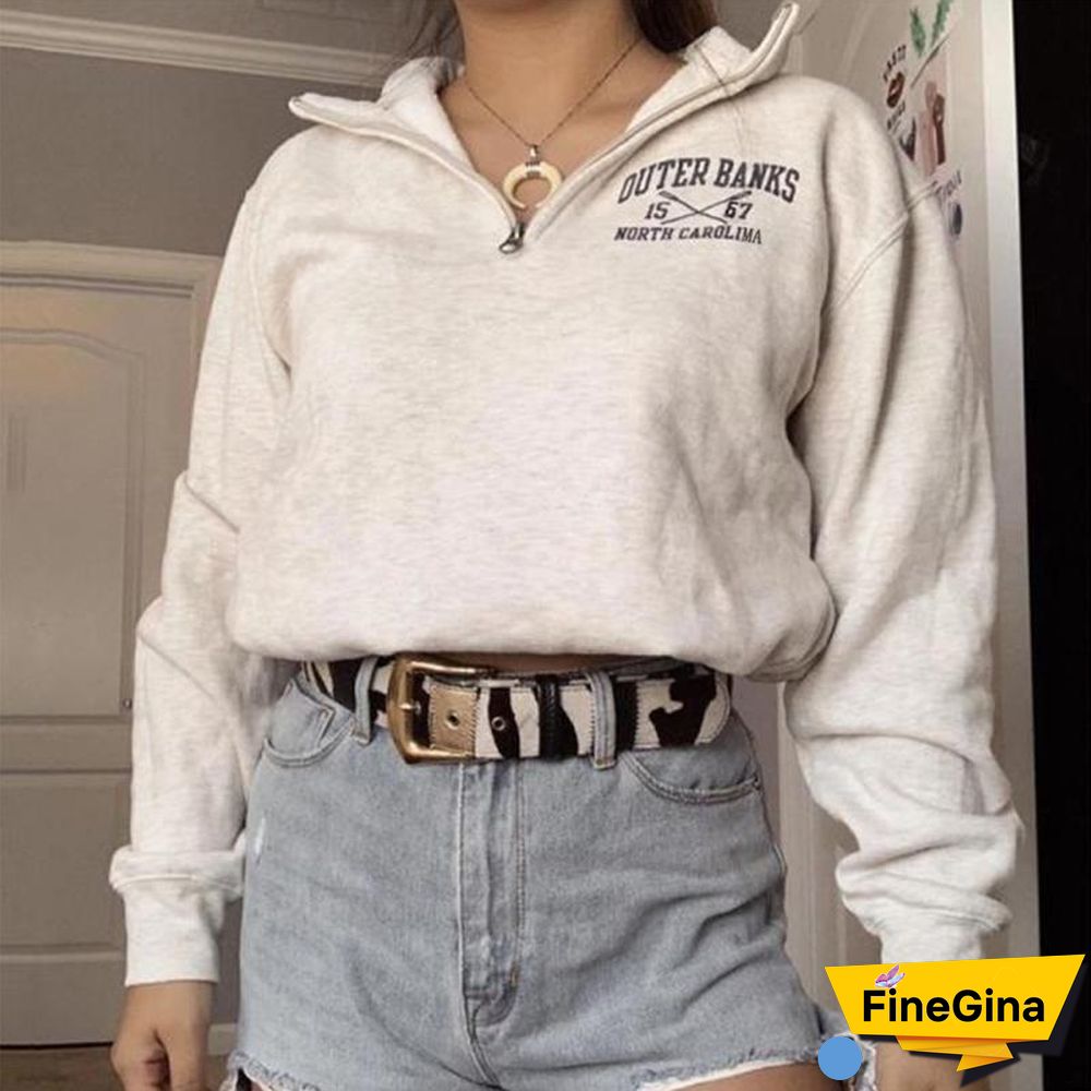 Woman's Hoodie With Printed Front Middle Zip Stand Neck And Long Sleeve Wq42